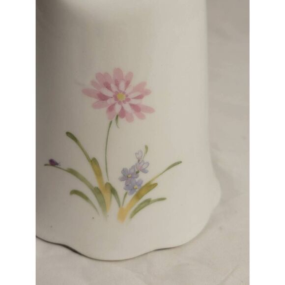 TOSCANY WHITE CERAMIC BELL FINGER HOLE STICKER JAPAN PINK FLOWERS 5" TALL - Picture 4 of 7